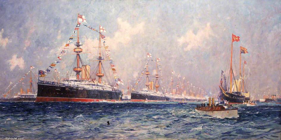 Wikioo.org - The Encyclopedia of Fine Arts - Painting, Artwork by Charles Edward Dixon - Queen Victoria's Diamond Jubilee Review At Spithead