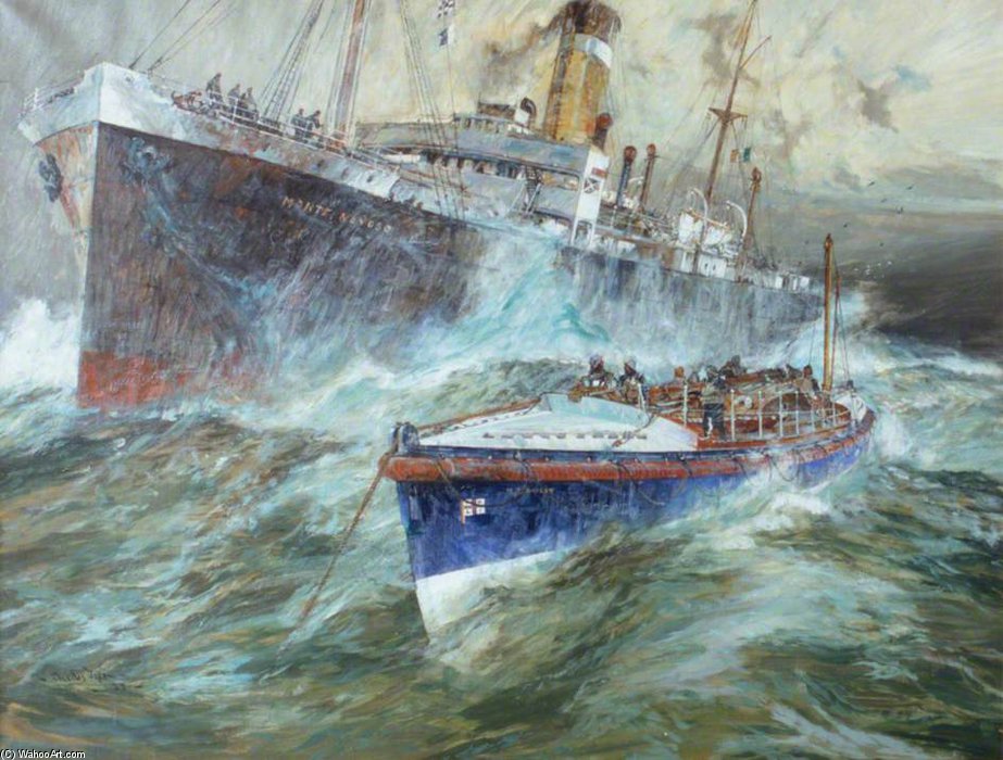 Wikioo.org - The Encyclopedia of Fine Arts - Painting, Artwork by Charles Edward Dixon - The Cromer Lifeboat Alongside The Italian Steamer 'monte Nevoso'
