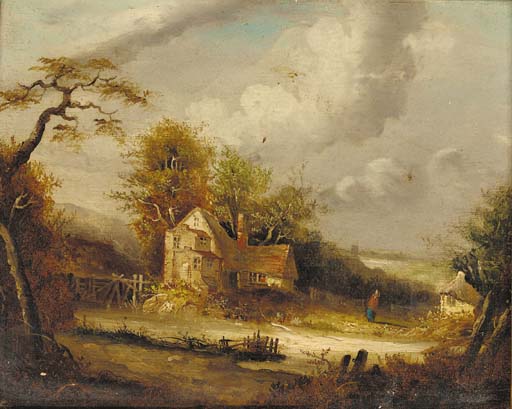 WikiOO.org - Enciclopedia of Fine Arts - Pictura, lucrări de artă Edward Charles Williams - A Figure On A Track Before A Cottage