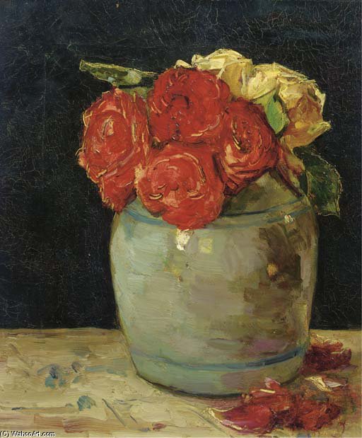 Wikioo.org - The Encyclopedia of Fine Arts - Painting, Artwork by Floris Verster - Gemberpot Met Rozen - Roses In A Clay Pot
