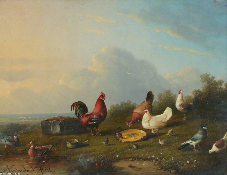 WikiOO.org - Güzel Sanatlar Ansiklopedisi - Resim, Resimler Franz Van Severdonck - Domestic Fowl In A Landscape