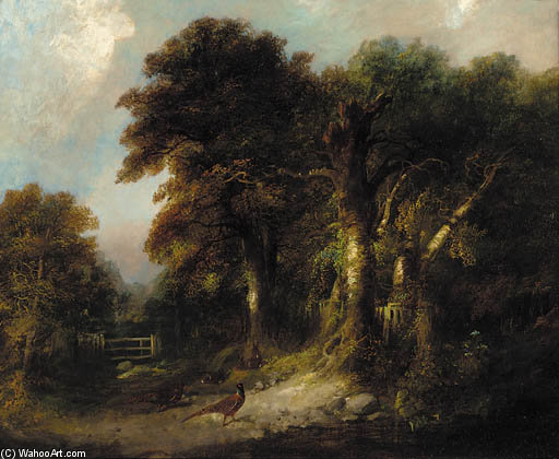 WikiOO.org - Encyclopedia of Fine Arts - Schilderen, Artwork George Armfield (Smith) - Pheasants And Rabbits On A Wooded Track