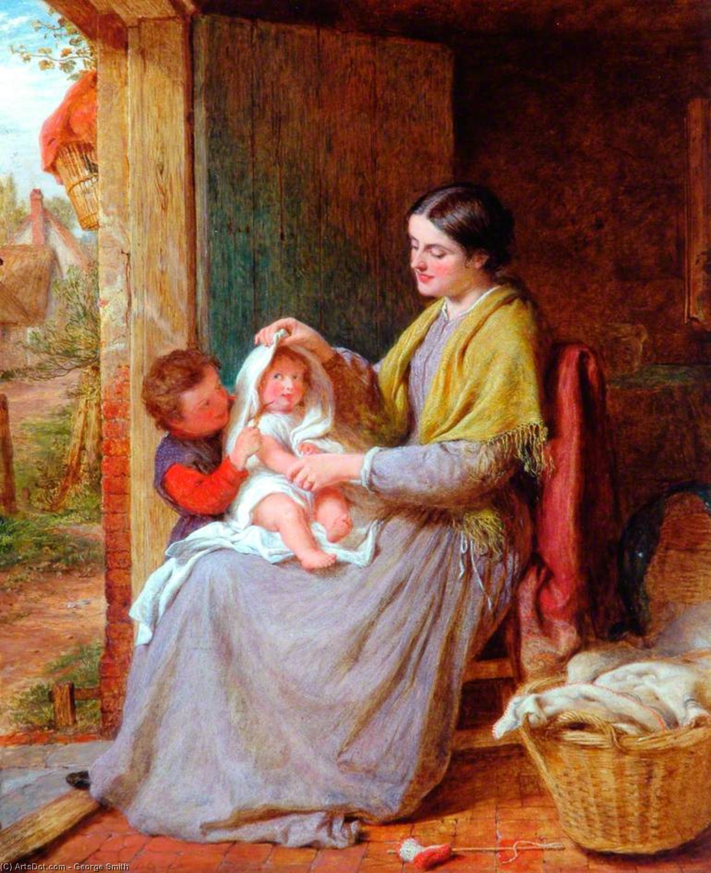 Wikioo.org - The Encyclopedia of Fine Arts - Painting, Artwork by George Smith - Playing With Baby