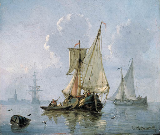 Wikioo.org - The Encyclopedia of Fine Arts - Painting, Artwork by George Willem Opdenhoff - Shipping In A Calm Sea