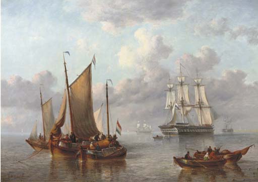 WikiOO.org - Encyclopedia of Fine Arts - Maalaus, taideteos George Willem Opdenhoff - Shipping On A Calm Sea