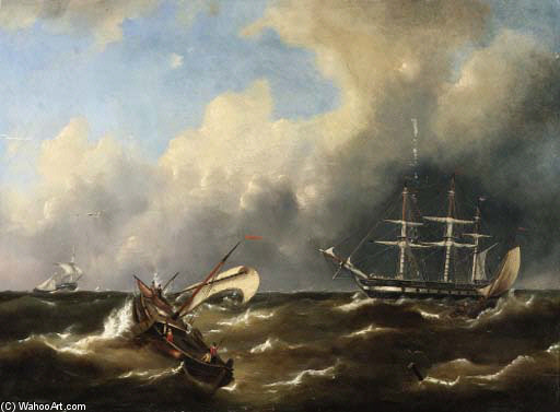 Wikioo.org - The Encyclopedia of Fine Arts - Painting, Artwork by Govert Van Emmerik - Ships On Stormy Seas