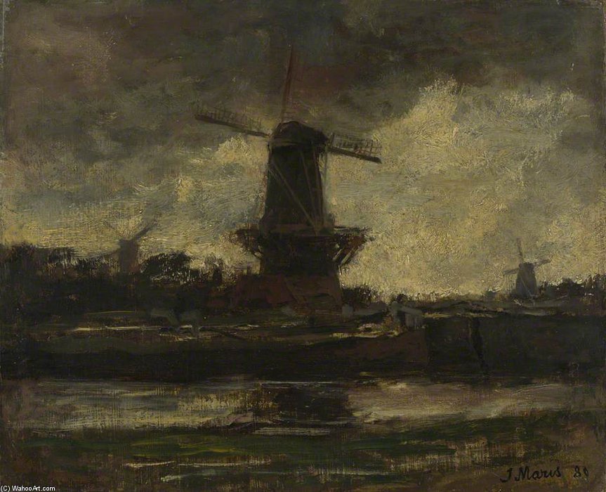 Wikioo.org - The Encyclopedia of Fine Arts - Painting, Artwork by Jacob Henricus Maris - Three Windmills
