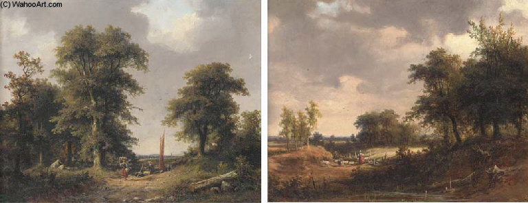 WikiOO.org - אנציקלופדיה לאמנויות יפות - ציור, יצירות אמנות Jan Evert Morel - A Shepherd With His Flock; And Loading A Vessel On A Dutch Waterway