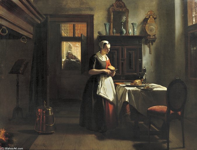 Wikioo.org - The Encyclopedia of Fine Arts - Painting, Artwork by Johan Mari Henri Ten Kate - An Amsterdam Orphan Girl Preparing Supper