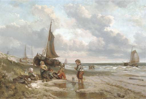 Wikioo.org - The Encyclopedia of Fine Arts - Painting, Artwork by Johan Mari Henri Ten Kate - Playing On The Beach