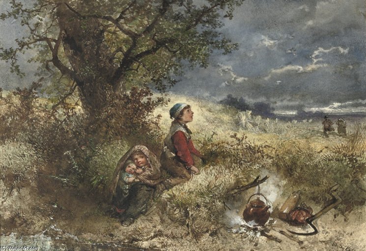 Wikioo.org - The Encyclopedia of Fine Arts - Painting, Artwork by Johan Mari Henri Ten Kate - Seeking Shelter By The Campfire