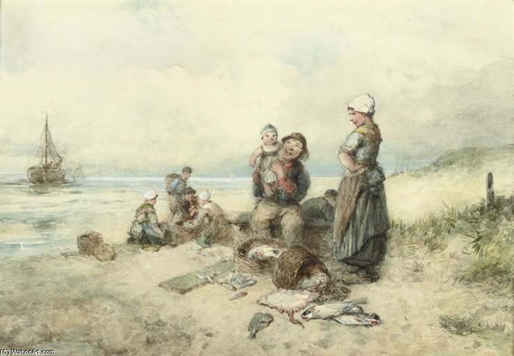 Wikioo.org - The Encyclopedia of Fine Arts - Painting, Artwork by Johan Mari Henri Ten Kate - Sorting The Catch