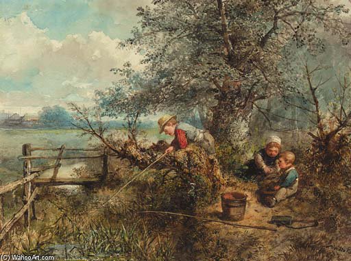 Wikioo.org - The Encyclopedia of Fine Arts - Painting, Artwork by Johan Mari Henri Ten Kate - Young Anglers