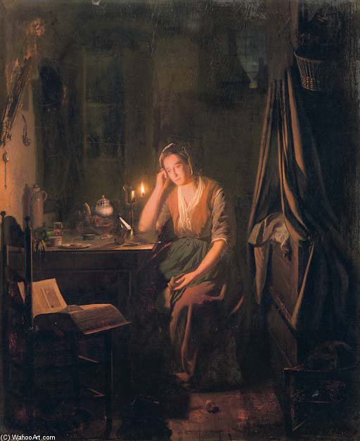 WikiOO.org - Encyclopedia of Fine Arts - Maleri, Artwork Johannes Rosierse - A Seated Lady By Candlelight