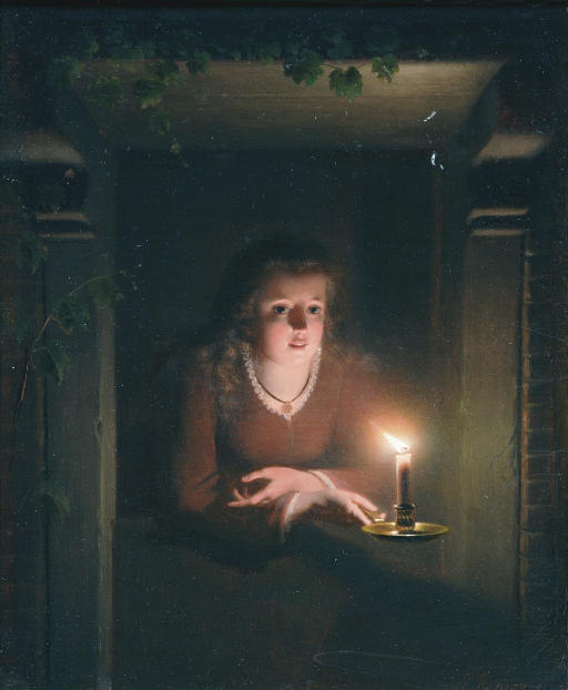 WikiOO.org - Encyclopedia of Fine Arts - Målning, konstverk Johannes Rosierse - A Young Girl By Candlelight