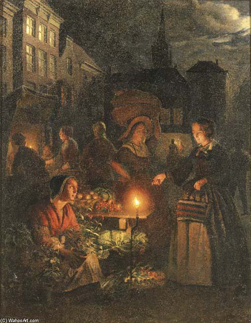 Wikioo.org – L'Enciclopedia delle Belle Arti - Pittura, Opere di Johannes Rosierse - La Bancarella alla luce della lampada