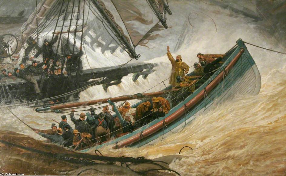WikiOO.org - Encyclopedia of Fine Arts - Maleri, Artwork Joseph Nash The Younger - Lifeboat 'james Pearce' Rescuing Crew From A Shipwreck