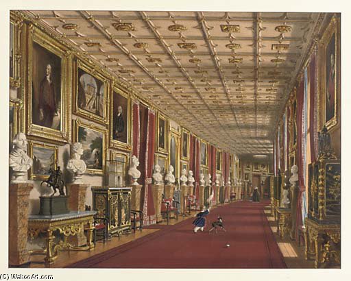 Wikioo.org - The Encyclopedia of Fine Arts - Painting, Artwork by Joseph Nash The Younger - Long Corridor At Windsor Castle