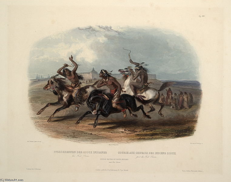 Wikioo.org – La Enciclopedia de las Bellas Artes - Pintura, Obras de arte de Karl Bodmer - Carreras de caballos de los indios Sioux