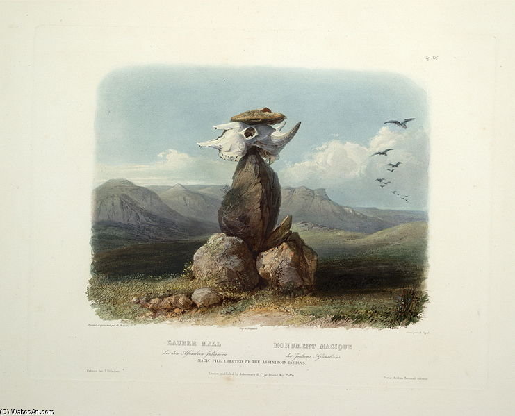 Wikioo.org – L'Encyclopédie des Beaux Arts - Peinture, Oeuvre de Karl Bodmer - Pile magique érigées par les Indiens assiniboins