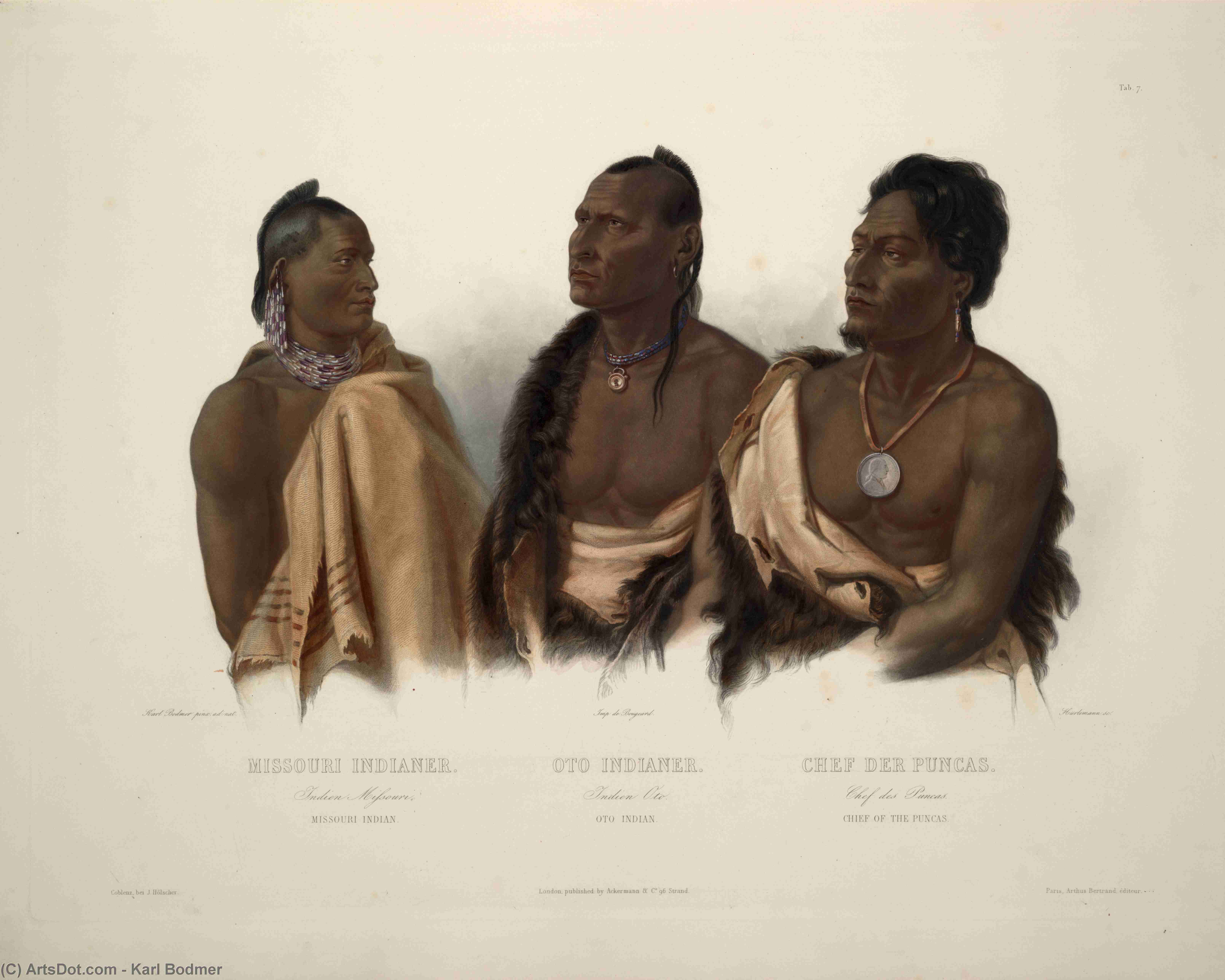 Wikioo.org - The Encyclopedia of Fine Arts - Painting, Artwork by Karl Bodmer - Missouri Indian Oto Indian And Chief Of The Puncas