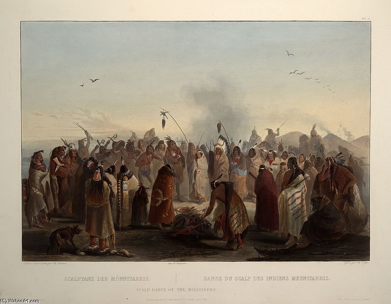 Wikioo.org - The Encyclopedia of Fine Arts - Painting, Artwork by Karl Bodmer - Scalp Dance Of The Minatarres