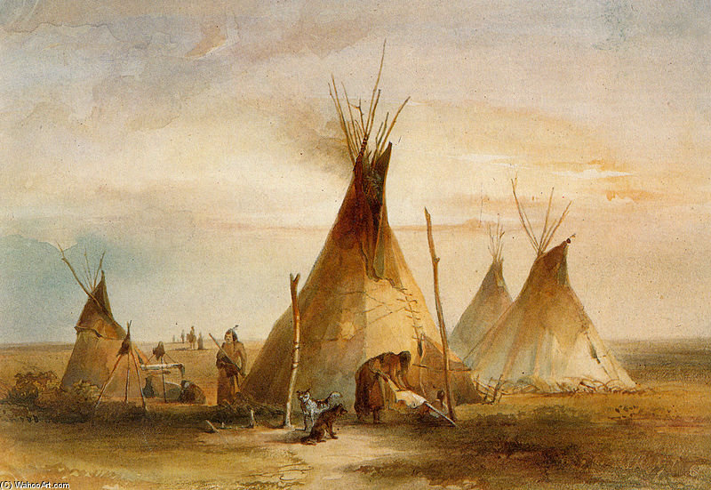 Wikioo.org - The Encyclopedia of Fine Arts - Painting, Artwork by Karl Bodmer - Sioux Teepee