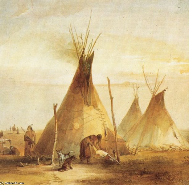 Wikioo.org - The Encyclopedia of Fine Arts - Painting, Artwork by Karl Bodmer - Sioux Tipis