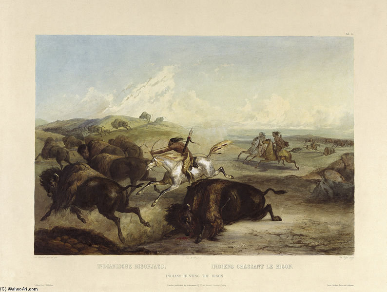 WikiOO.org - Encyclopedia of Fine Arts - Schilderen, Artwork Karl Bodmer - Tableau 31 Indians Hunting The Bison