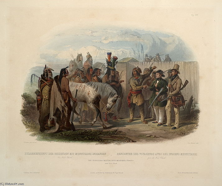 Wikioo.org - The Encyclopedia of Fine Arts - Painting, Artwork by Karl Bodmer - The Travellers Meeting With Minatarre Indians