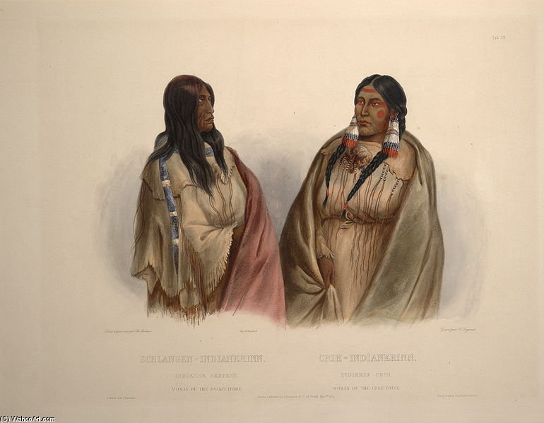 WikiOO.org - Enciklopedija dailės - Tapyba, meno kuriniai Karl Bodmer - Woman Of The Snake Tribe And Woman Of The Cree Tribe