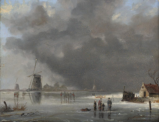 Wikioo.org - The Encyclopedia of Fine Arts - Painting, Artwork by Marianus Adrianus Koekkoek - Anglers On The Ice