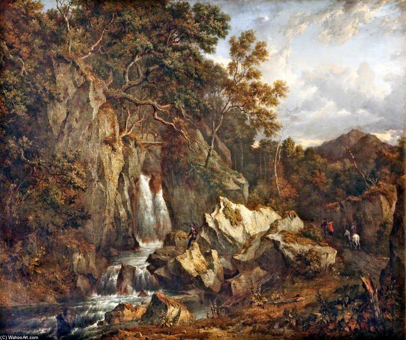 Wikioo.org – La Enciclopedia de las Bellas Artes - Pintura, Obras de arte de Patrick Nasmyth - Una cascada en Glen Shira Cerca Inveraray
