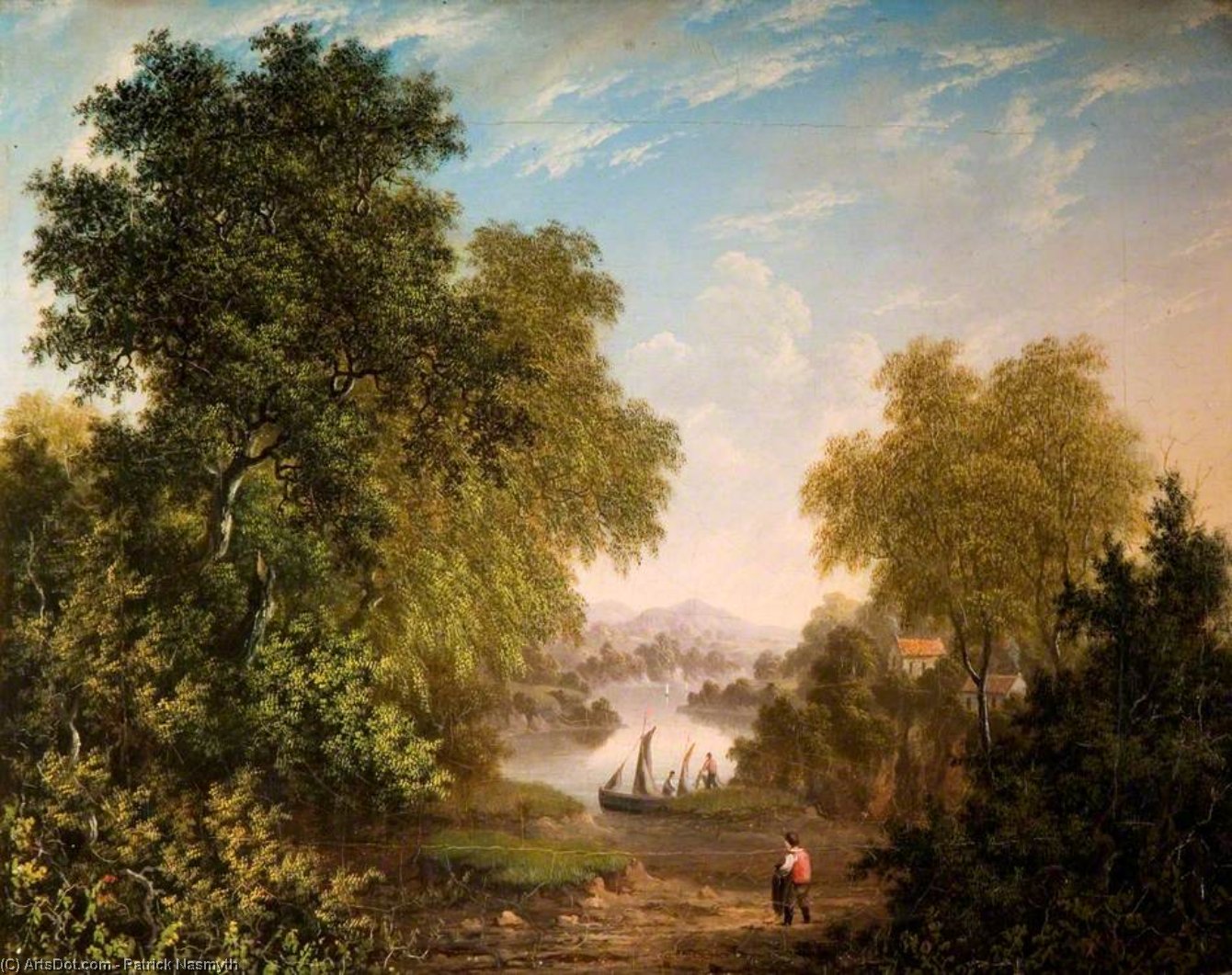 Wikioo.org - The Encyclopedia of Fine Arts - Painting, Artwork by Patrick Nasmyth - Lake Scene With Boats And Figures