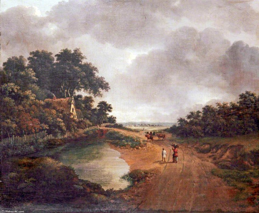 Wikioo.org - The Encyclopedia of Fine Arts - Painting, Artwork by Patrick Nasmyth - Landscape With A Cottage And A Pond