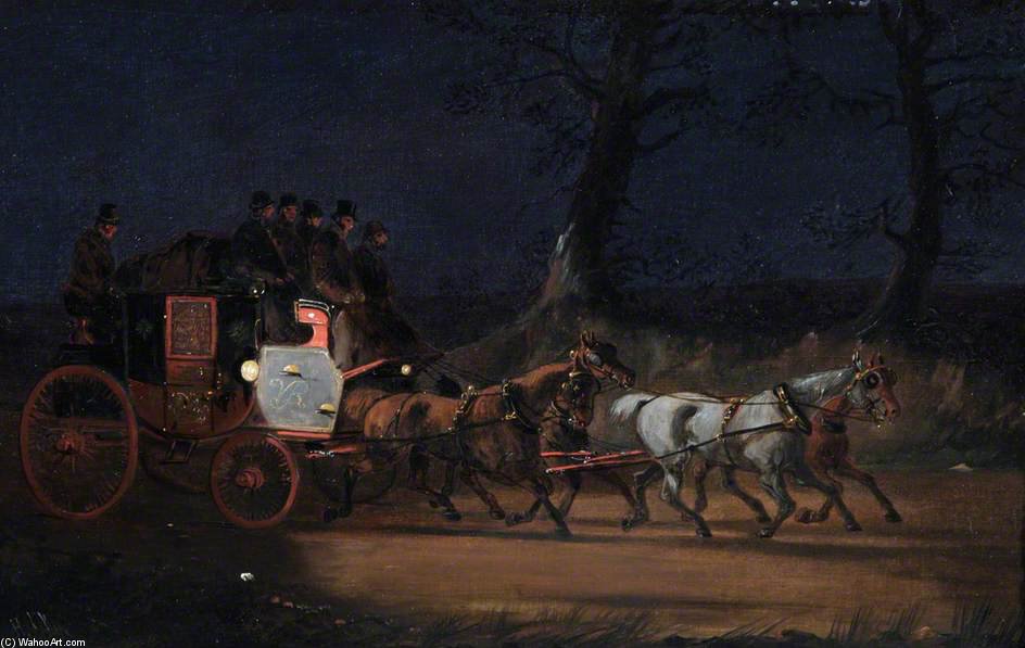Wikioo.org - The Encyclopedia of Fine Arts - Painting, Artwork by Samuel Henry Gordon Alken - Mail Coach At Night
