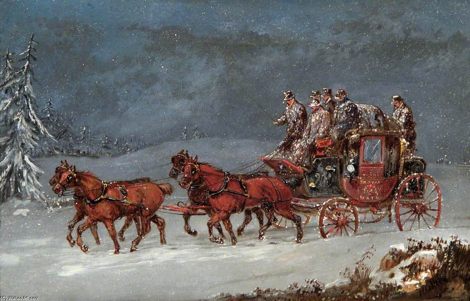 Wikioo.org - The Encyclopedia of Fine Arts - Painting, Artwork by Samuel Henry Gordon Alken - Mail Coach In A Snowstorm
