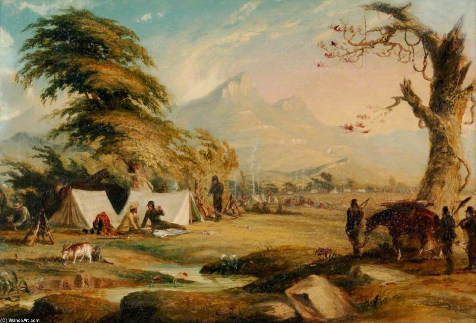 Wikioo.org - The Encyclopedia of Fine Arts - Painting, Artwork by Thomas Baines - Camp Scene