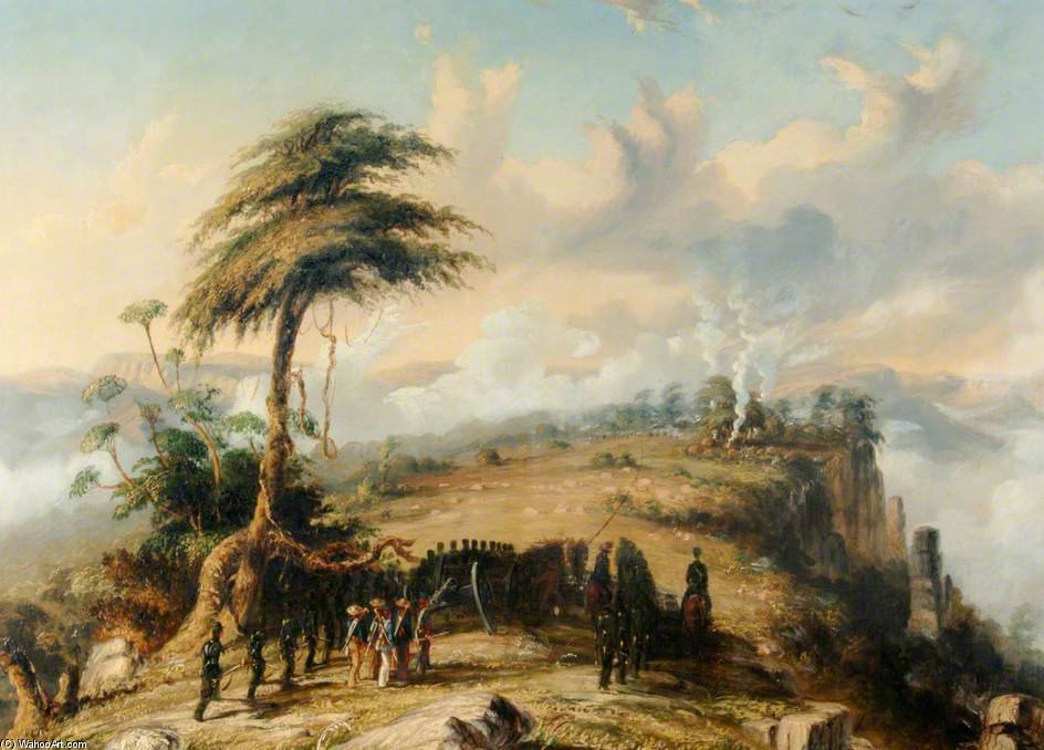 WikiOO.org - Encyclopedia of Fine Arts - Målning, konstverk Thomas Baines - Captain Lord Russel's Coy With A Six-pounder Detachment Of The Royal Artillery Skirmish Against The Kaffirs