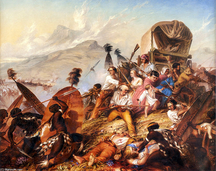 Wikioo.org – L'Encyclopédie des Beaux Arts - Peinture, Oeuvre de Thomas Baines - Représentation d une attaque contre un camp Zulu Boer