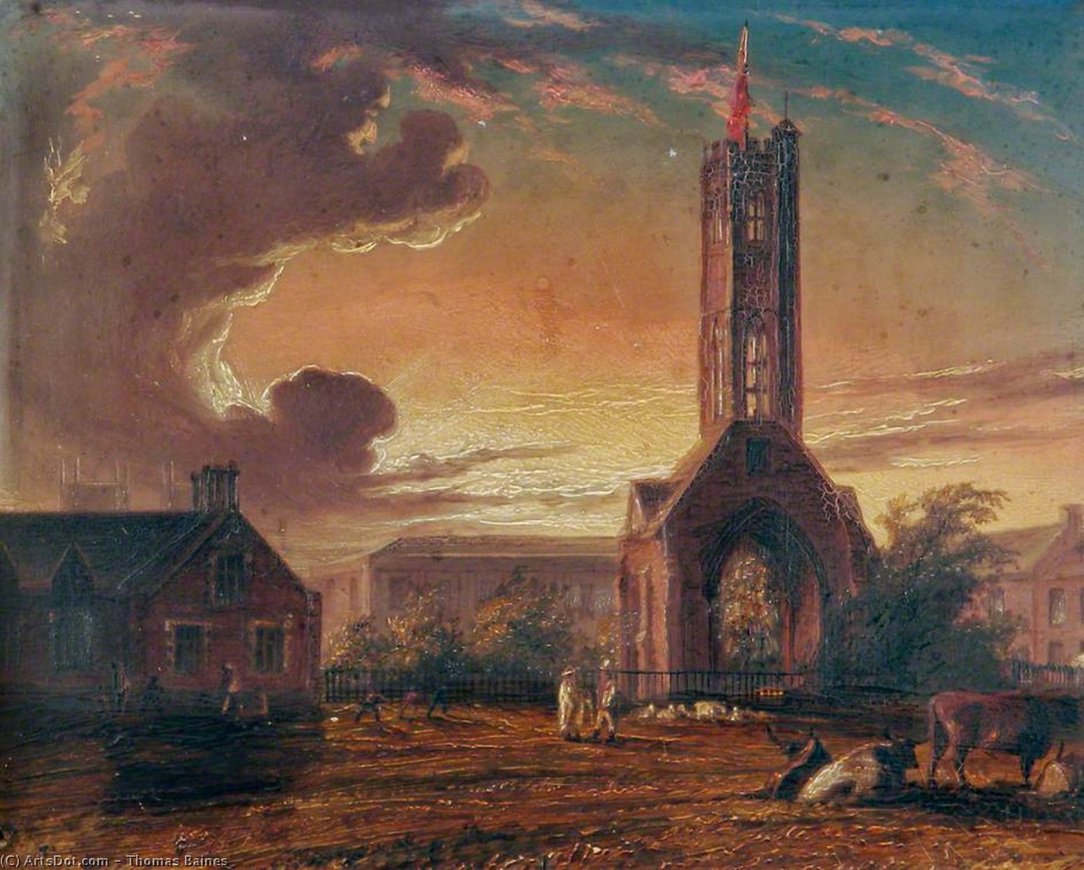 Wikioo.org - The Encyclopedia of Fine Arts - Painting, Artwork by Thomas Baines - Greyfriars Tower, Norfolk -