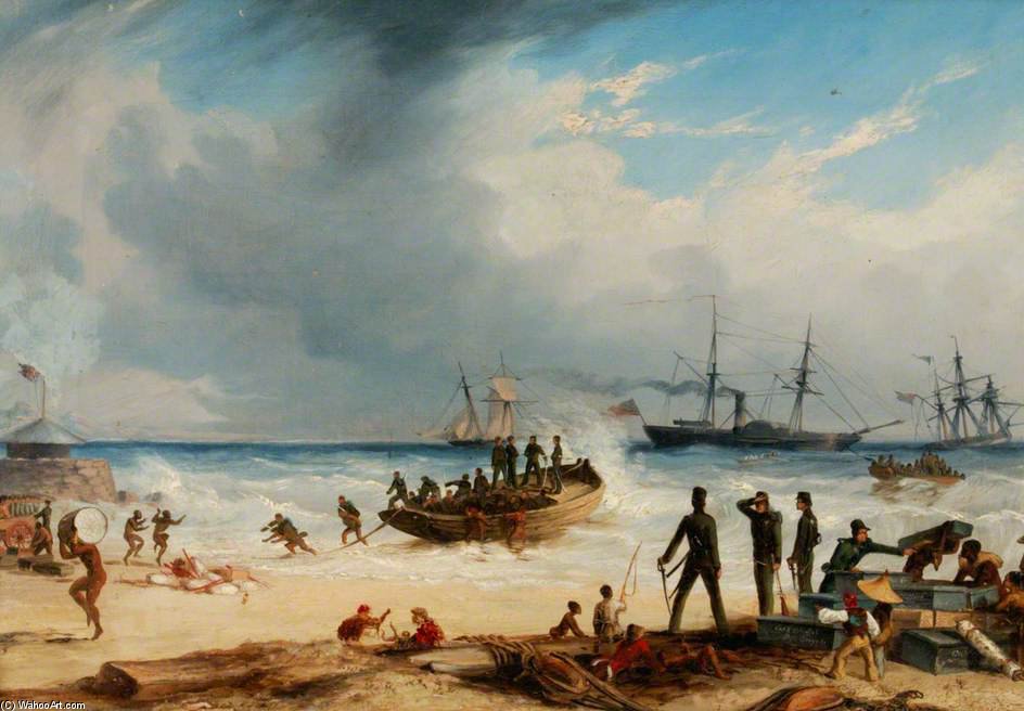 WikiOO.org - دایره المعارف هنرهای زیبا - نقاشی، آثار هنری Thomas Baines - Landing In Surf At Algoa Bay, Cape Of Good Hope
