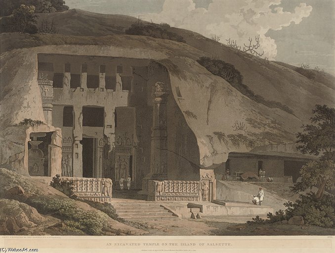 Wikioo.org - The Encyclopedia of Fine Arts - Painting, Artwork by Thomas Daniell - An Excavated Temple On The Island Of Salsette