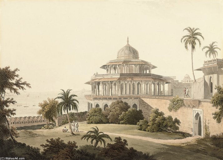 Wikioo.org - The Encyclopedia of Fine Arts - Painting, Artwork by Thomas And William Daniell - The Chalees Satoon In The Fort Of Allahbad On The River Jumna