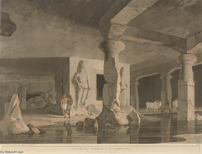 Wikioo.org - The Encyclopedia of Fine Arts - Painting, Artwork by Thomas Daniell - The Entrance To The Elephanta Cave