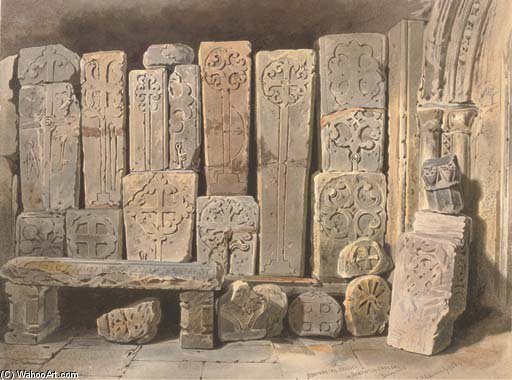 Wikioo.org - The Encyclopedia of Fine Arts - Painting, Artwork by Thomas Hartley Cromek - Monumental Crosses In Bakewell Church, Derbyshire