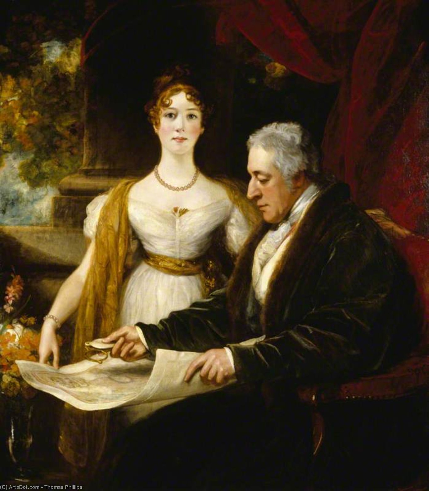 Wikioo.org - The Encyclopedia of Fine Arts - Painting, Artwork by Thomas Phillips - George O'brien Wyndham, 3rd Earl Of Egremont, And His Daughter Mary Wyndham, Later Countess Of Munster