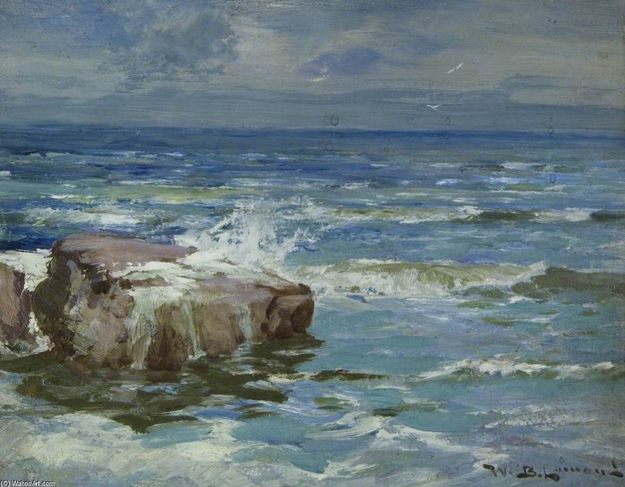 WikiOO.org - Enciclopédia das Belas Artes - Pintura, Arte por William Bradley Lamond - Waves On Rocks