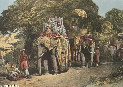 Wikioo.org - The Encyclopedia of Fine Arts - Painting, Artwork by William Simpson - Pheel Khan, Or Elephants' Quarters, Holcar's Camp