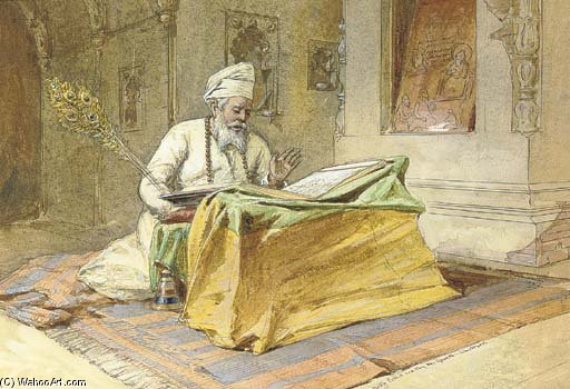 Wikioo.org - The Encyclopedia of Fine Arts - Painting, Artwork by William Simpson - Sikh Priest Reading The Granth, Amritsar